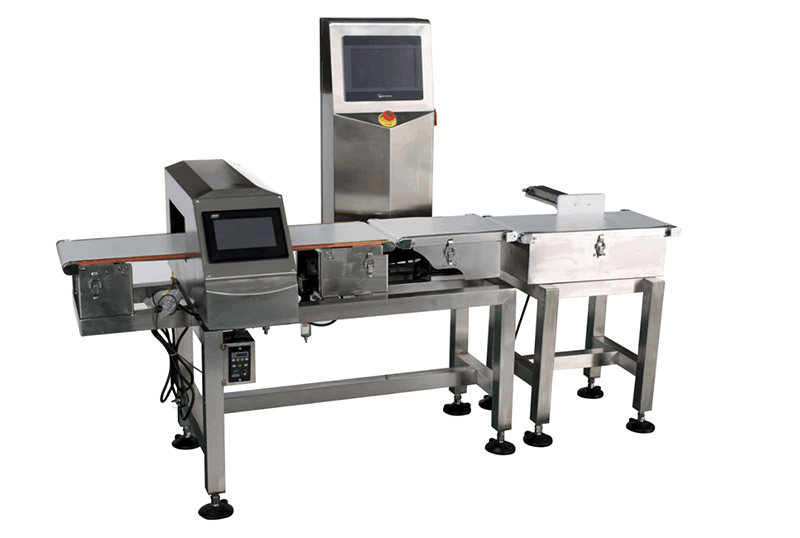 combination inline metal detector and checkweigher